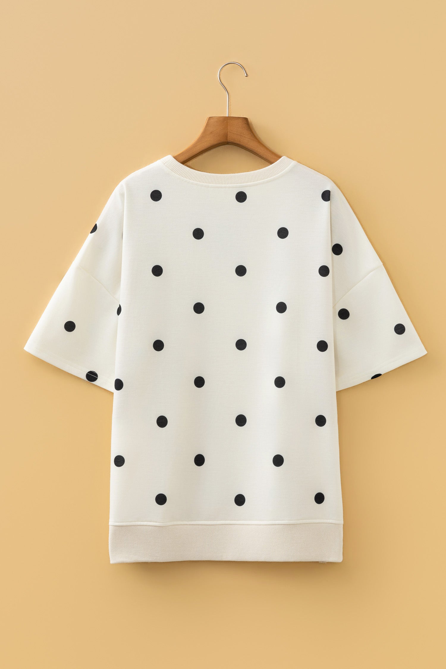 Beige Polka Dot Print Crossed Seam Detail Oversize Tee