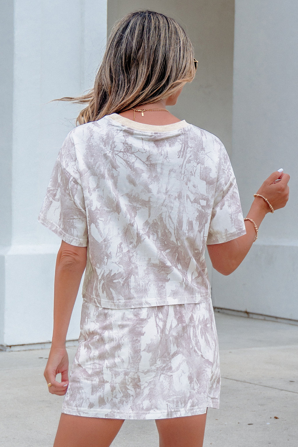 Gray Woodland Camo Print Raw Edge Cropped Top 2pcs Skort Set