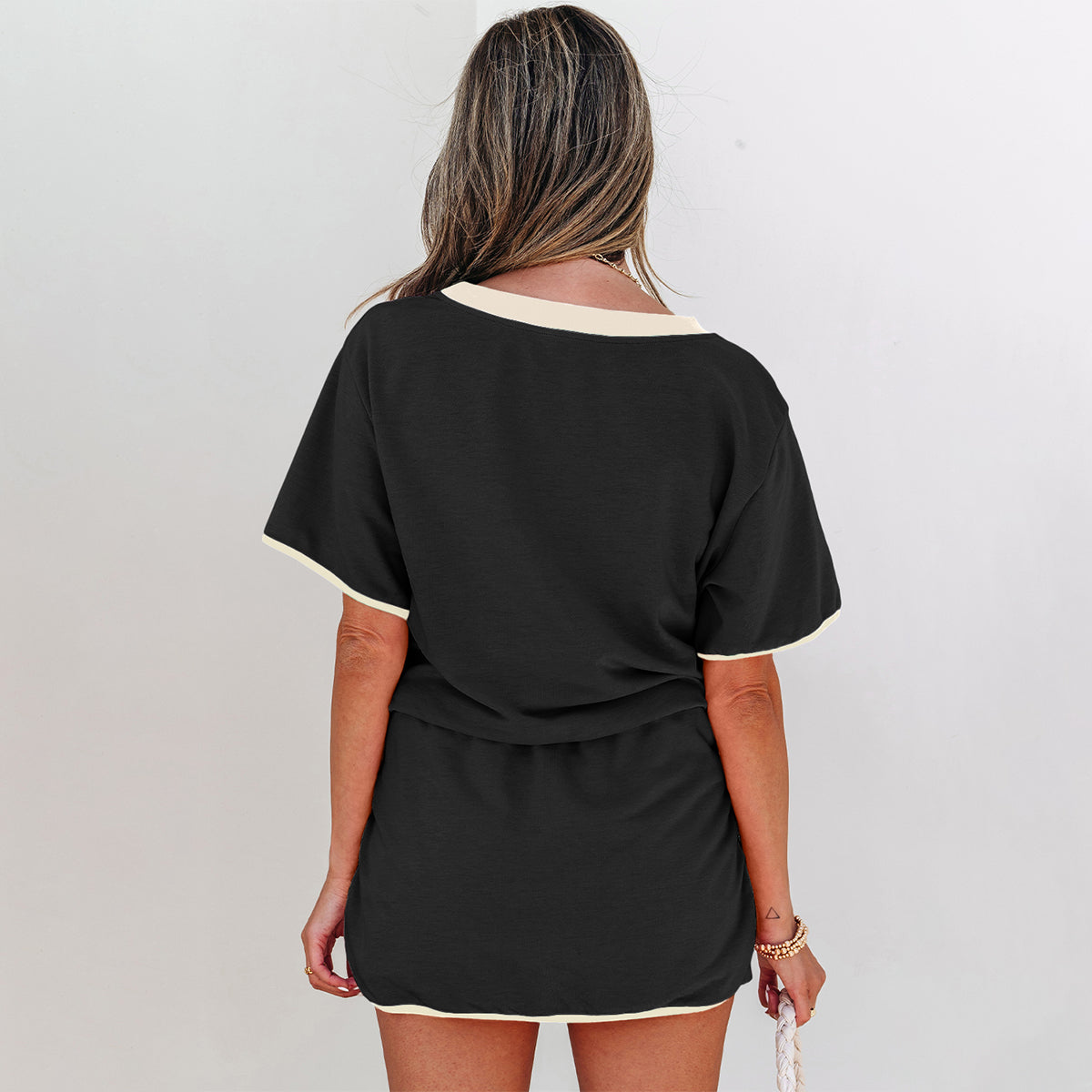 Moonlight Jade Colorblock Edge Drop Shoulder T Shirt and Skort 2Pcs Set