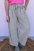 Black Stripe Wide Leg Casual Pants