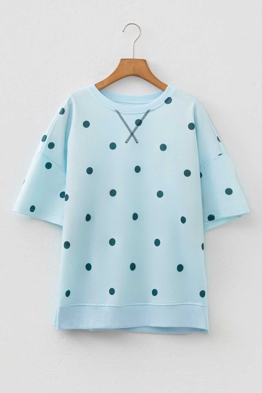 Beige Polka Dot Print Crossed Seam Detail Oversize Tee