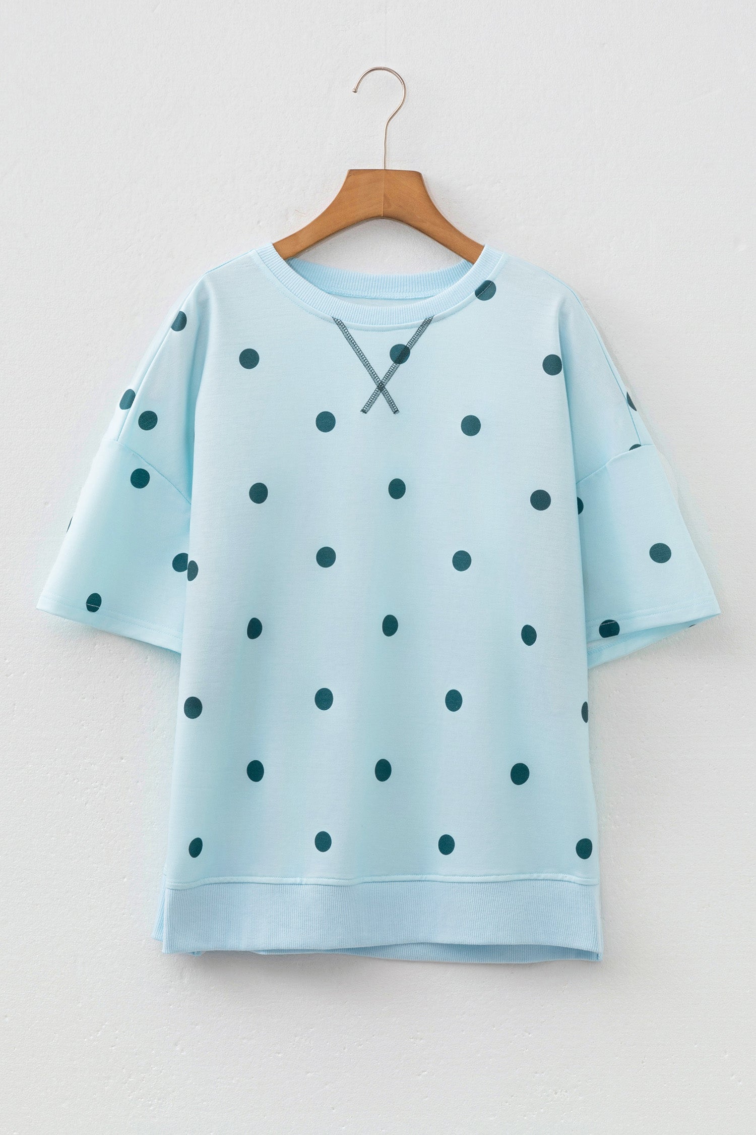 Beige Polka Dot Print Crossed Seam Detail Oversize Tee