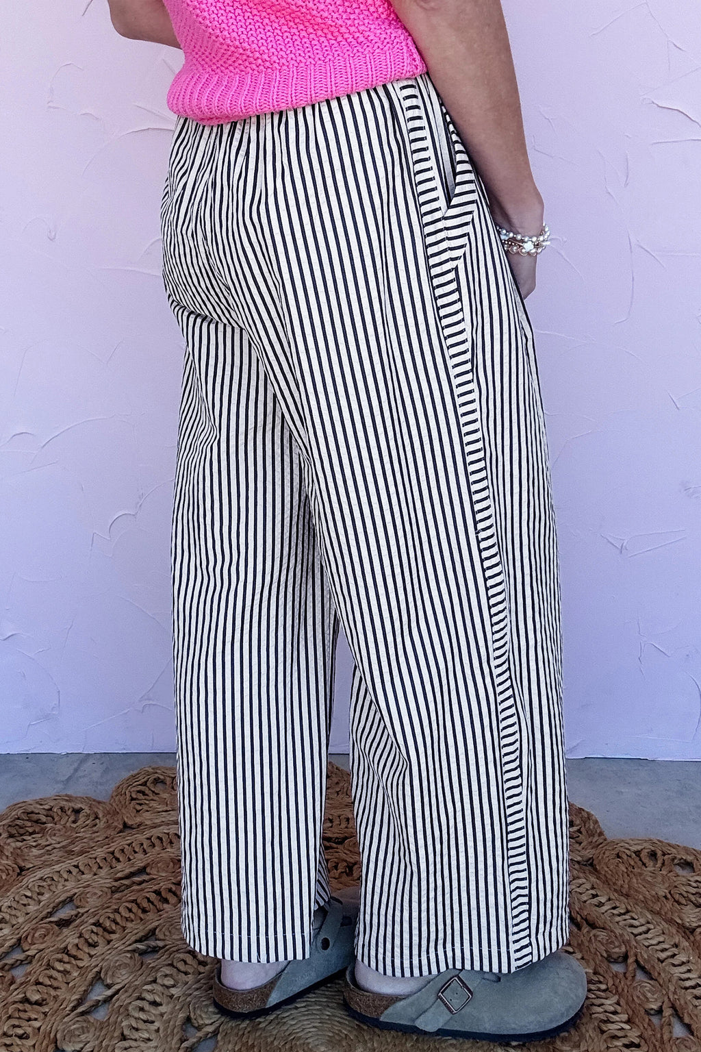Black Stripe Wide Leg Casual Pants
