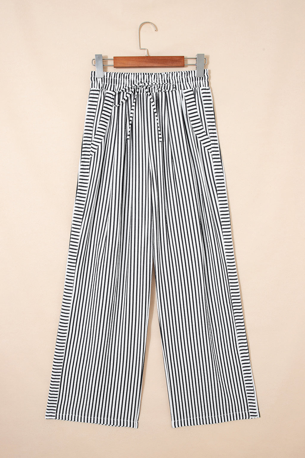 Black Stripe Wide Leg Casual Pants