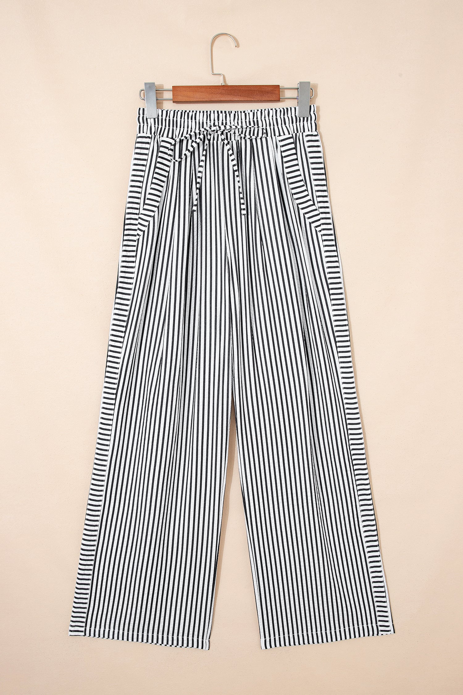 Black Stripe Wide Leg Casual Pants