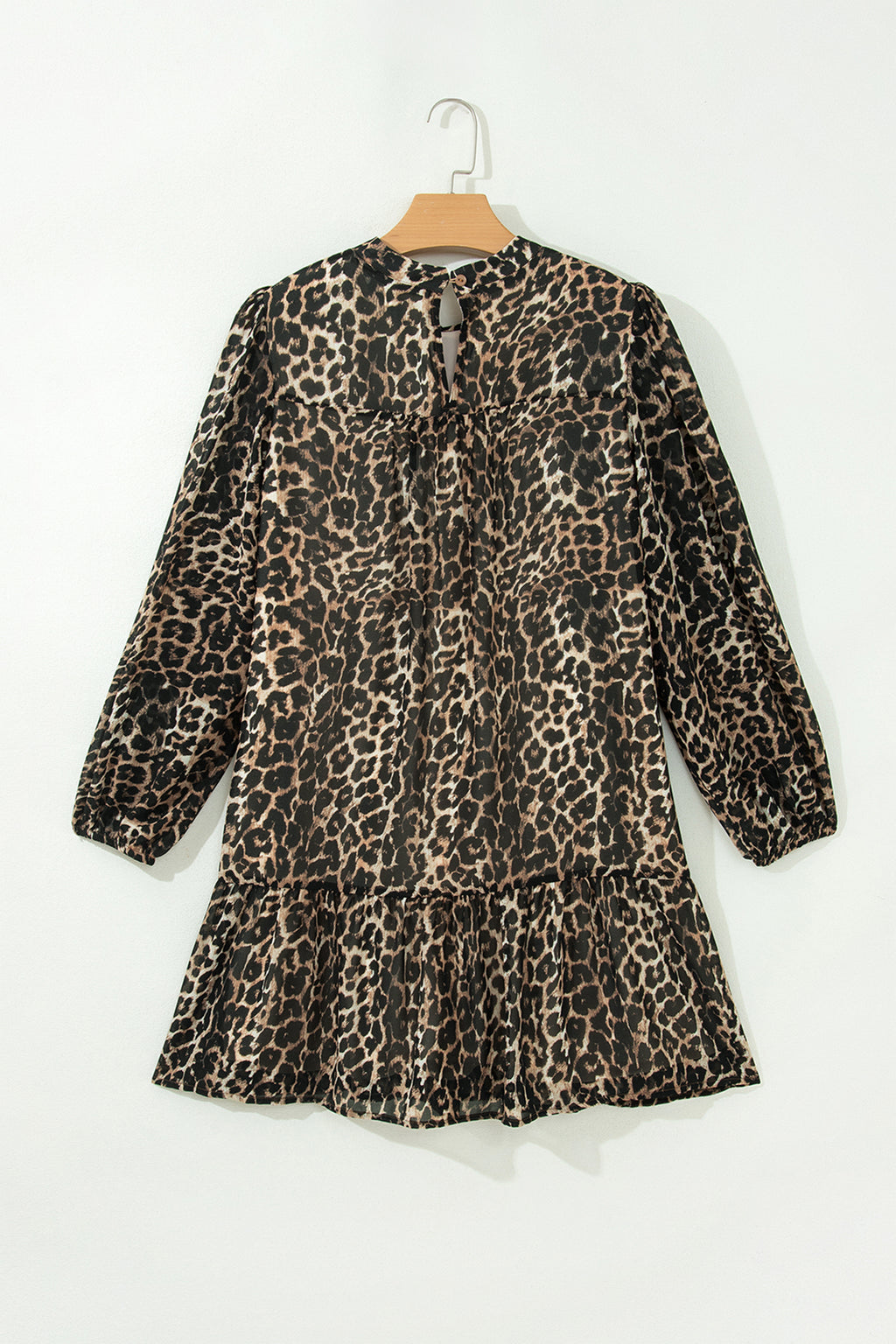 Brown Leopard Print Long Sleeve Short Shift Dress