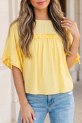Mist Blue Tie Half Sleeve Pleated Detail Babydoll Blouse
